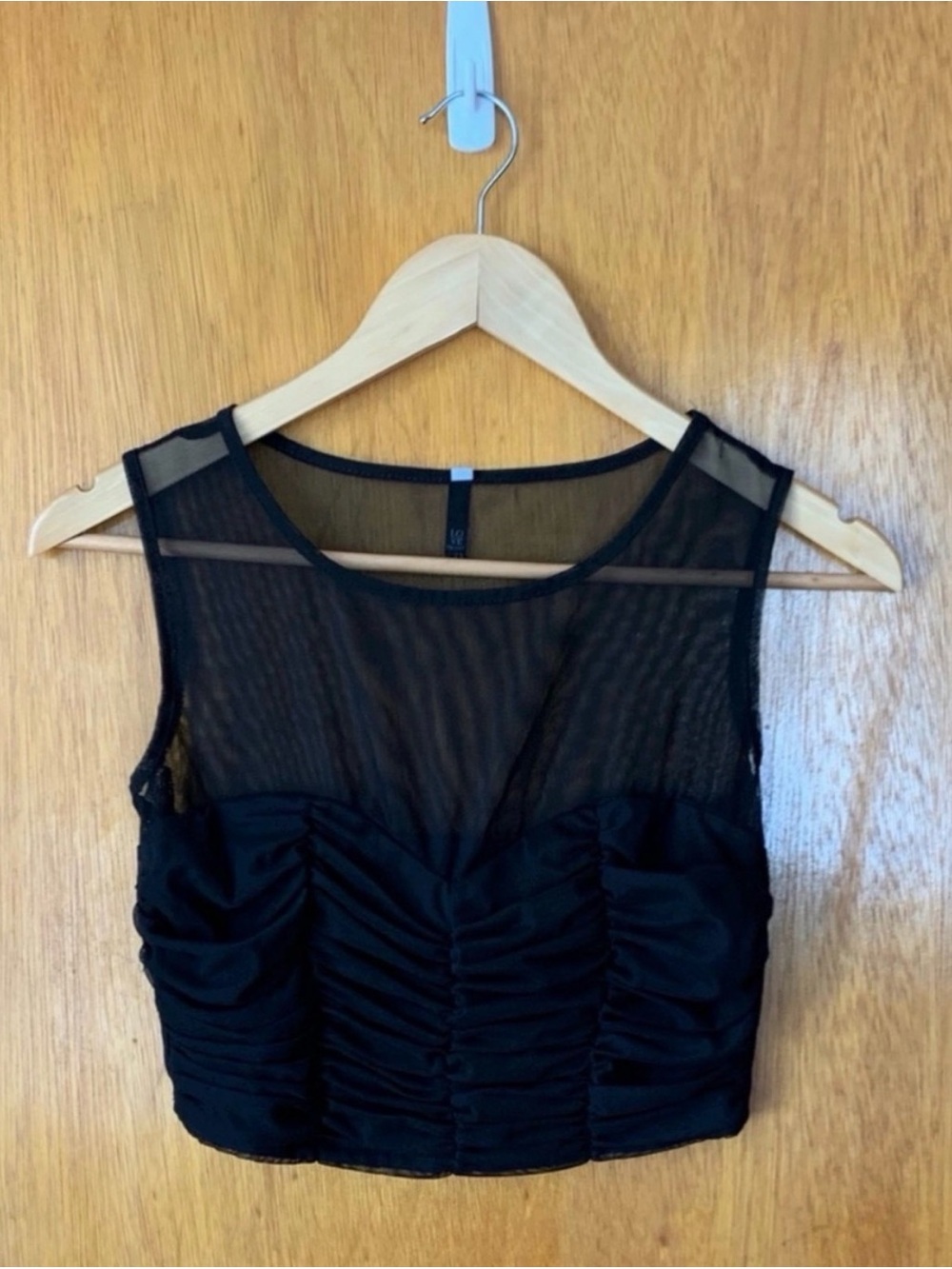 Black Sheer Mesh Ruched Crop Top